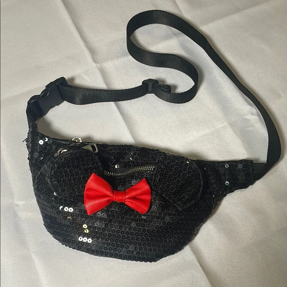 Loungefly Disney Minnie Black Sequin Bum Bag with Red Accent - Picture 3 of 14
